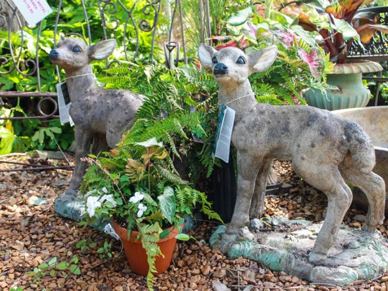 Concrete deer in the garden.