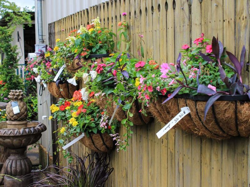 Flower hangers and garden decorations.